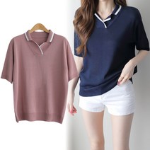 제니트 여성 루즈핏 카라넥 오픈 반팔 니트 니트티 여름 미엘카라5부