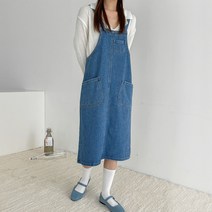 퍼니걸스 5021 데일리 데님 멜빵 롱 원피스 여성의류