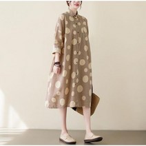 느낌 물방울 셔츠형 롱원피스 치마 여성