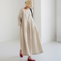 ANYOU루즈핏 면 마 여성원피스