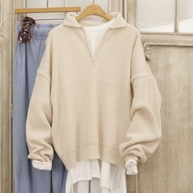 두툼 골지 반집업 카라 가을겨울 니트 스웨터