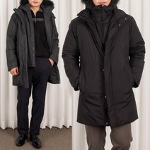 고급 중년 남성 덕다운 100 이중 라쿤퍼 후드 하프 패딩 점퍼
