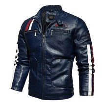 [해외] 오토바이 바이커 할리 데이비슨 남성용 가죽 자켓 2021 겨울 두꺼운 양털 코트 Colorblock PU 자수 견장 인조 가죽 코트 남성