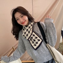 주디앤 여성 하운드 체크 쁘띠 머플러 니트 목도리