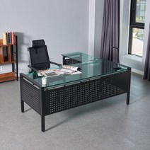 TS12 강화유리책상 세트 사무용 컴퓨터책상 1800x800, 투명그린/사이드책상세트