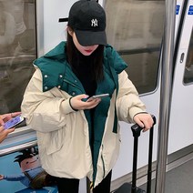 양면 후드 삼색 패딩 면 여 추동 하프 패딩 점퍼 아우터 학생 루즈핏 한국판 도톰69212