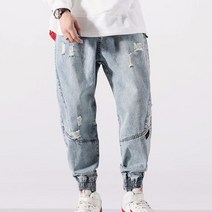 남성 찢청 데님팬츠 와이드 일자핏 청바지 봄 여름 9부 조거바지 SFW0309032