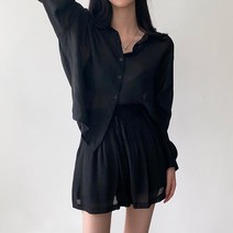 [레티고] 여성 주름 긴팔 셔츠 반바지 투피스 세트