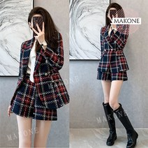 Makone 상표등록 3XL 여성 겨울 정장 셋트 시즌 핫템 직장룩 체크 자켓 반바지 캐주얼 수트 투피스