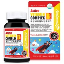 활성 비타민B 콤플렉스 고함량 비타민B군 3개월 캐나다 8종복합 l아르지닌 엽산 비오틴 나이아신 판토텐산 활력 에너지 운동선수 가족 스트레스심한 직장인 수험생 청소년 어르신 영양제, 90정, 1300mg