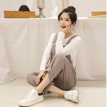 여성 점프수트 레터링 심플 오버롤 캐주얼 멜빵 바지