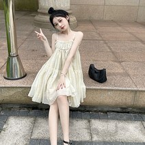 안나리야 A라인 레이스 끈 나시 예쁜 주름 미니 원피스 SH