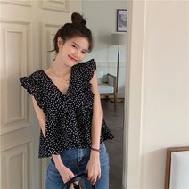 러블리 나시 여성 탑 플라워 오피스룩 카라 민소매 꽃무늬블라우스 반팔 여름 예쁜