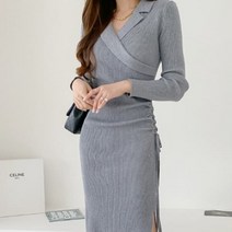 디작소 여성 파네드 앙고라 카라 셔링 롱 원피스