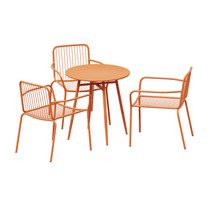 카페 야외 철제 테이블 정원 베란다 안뜰 작은 테이블과 의자 밀크티 숍 레저 공간 레이아웃 인터넷 연예인 발코니 티 조합 3피스 세트, 13. 오렌지색 테이블과 의자 3개 (원형테이블/사각테