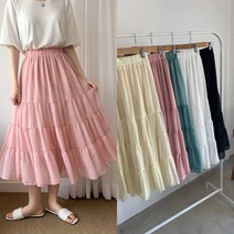 수니베 쉬폰 레이스 밴딩 여름 스커트 러블리 빅사이즈 루즈핏 임산부 롱 후레아 캉캉 88 99 100