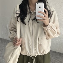 [무료배송][봄맞이할인]셀링 크롭 바람막이 아노락바람막이 아노락 땀복 스트링 포켓 노카라 퍼프소매 3color