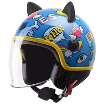 오토바이헬멧 헬멧 오픈페이스 바이크 반모 클래식 스쿠터 소두핏 경량 초경량 할리 오토바이반모 할리데이비슨스타일 귀여운 여자친구 빈티지 남자친구, 프리사이즈, 천란낙서+검은고양이귀