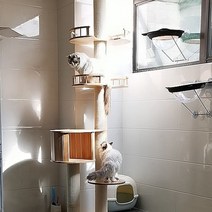 고양이 캣타워 원목 나무 캣폴 놀이터 숨숨집 하우스 집 빌딩 폴 프레임, 키높이 업그레이드 2종 5단