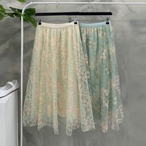 행복여[신상무배]드로잉 플라워 자수 레이스 밴딩 스커트
