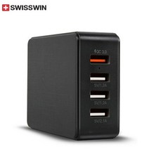 스위스윈 정품 USB 4포트 분리형 급속 QC 3.0 가정용 업소용 충전기 4대 동시충전, 블랙, 1개