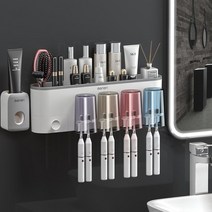 [당일발송] Zuge 다용도 칫솔꽂이 욕실 수납+칫약짜개+양치컵, 그레이 4개컵