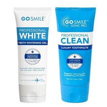 GO SMILE 전문 치아 미백 젤 (96 4g 3 4온스) & 럭셔리 화이트닝 비타민 강화 치약 여행용 사이즈 에나멜 미백제 및 얼룩 제거제 민감도 추가 없음 리프레싱 민트 미국