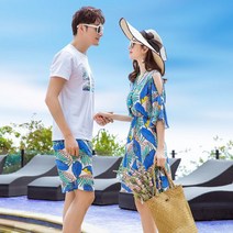 여름 커플룩 반팔 맨투맨 시밀러룩 바캉스룩 휴양지 비치웨어 하와이 비치 신혼여행
