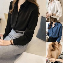 와이제이 국내 당일 발송 여성 브이넥 긴소매 블라우스 4컬러 빅사이즈 브이넥셔츠 오피스블라우스 YJK149