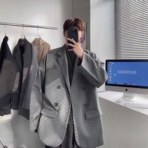 패션 더블 브레스트 블레이저 남성 봄 가을 캐주얼 편안한 심플 탑