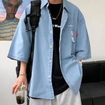 남성 데님 반팔셔츠