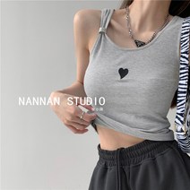 상의 사랑하트 자수조끼 여성 봄 여름 디자인감각 슬림 이너티셔츠 무드 걸스 끈나시 슬립 2905971315