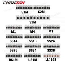 SMD 고속 스위칭 쇼트키 다이오드 모듬 키트 세트 M1 M4 M7 S1M S2M S3M SS14 SS16 SS24 SS26 SS34 SS36 RS1M US1M LL4148, CHINA_100pcs US1M (1000V), 15 100pcs US1M (1000V)