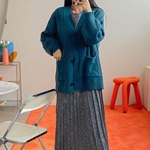 브이와이 여자 꽈배기 스웨터 FW 주머니 롱슬리브 가디건