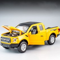 1:32 포드 랩터 F150 빅 휠 합금 다이캐스트 자동차 모델 사운드 라이트 포함 풀 백 토이 크리스마스 선물, 옐로우
