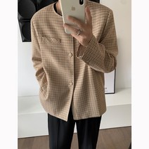 발렌체크자켓 스윗 고퀄리티 코트 남자 가볍게 사치한 코디 디자인감각 아웃라인 숄더패드 노카라 트렌드 4993540823