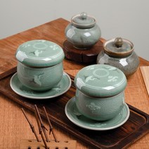 청자 상감 운학 1인 다기 세트 (부부) 거름망 포함 녹차 보이차
