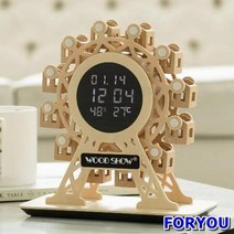 ForU2781 우드 회전하는 관람차 인테리어 디지털 LED 탁상시계 알람탁상시계, 상세페이지 참조