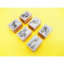 러블리 애니멀 우드 앤틱 스탬프 도장 인테리어 DIY 목재로 손 도장 6종, 아기곰