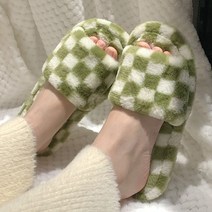 루시아이 체커보드 극세사 털슬리퍼