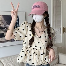 [예쁨시전] 퍼프소매 브이넥 벌룬소매 블라우스