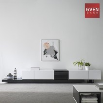 GVEN 지벤 뉴 노르마니 콘센트 유리도어 거실장 GL, 그레이, 올블랙