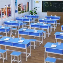 2인 학원 교습소 공부 책상 서랍있는 강의실 데스크, 블루2인