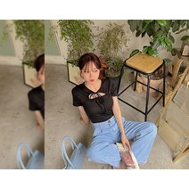 밀키웬 리본 스트랩 볼레로 반팔 티셔츠