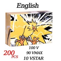 포켓몬 카드신제품 포켓몬 카드 Vstar V VMAX 게임 배틀 카트 트레이딩 영어 버전 20-200 GX V 태그 팀 샤, 20 English 200PCS