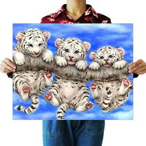 ZOZI액자 캔버스형보석십자수 Diy세트 라운드 비즈 40 X 50cm200 핫 제품, 146. 아기 호랑이 세 마리 ZF0146, 40X50cm