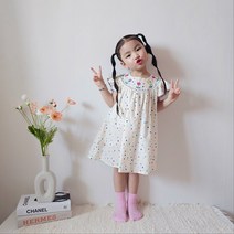 콩지키즈 여아용 오색튤립 자수 나들이 원피스