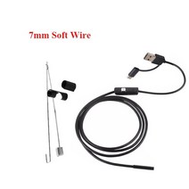 노트북 캠 7mm hd 내시경 카메라 방수 ip67 3in1 미니 1m 2m 마이크로 usb 산업용 내시경 led 자동차 pc안드로이드 스마트 폰 검사, 7mm 소프트 와이어