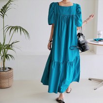 하이데일리 벌룬 반팔 플레어 엘리 프릴 벨트 롱원피스