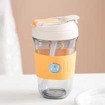 플라스틱 컵 도매 커피 컵 만화 큰 배 컵 밀짚 컵 고온 저항하는 실리콘 휴대용 컵 우유 차 컵, 오렌지 옐로우, 600ML
